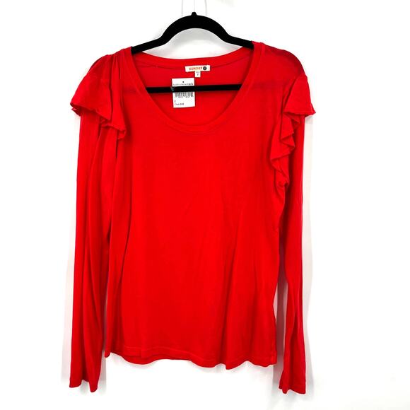Sundry Cherry Red Ruffle Long Sleeve Tee NWT Size 2 (Medium) - Picture 2 of 10